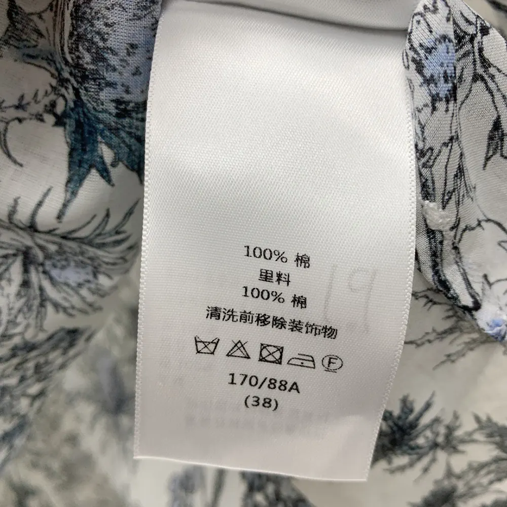 Dior Women Long Blouse White Cotton Muslin with Blue Dior Chardons Motif 10 Dior Women Long Blouse White Cotton Muslin with Blue Dior Chardons Motif