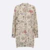Dior Women Long Blouse White Cotton Muslin with Multicolor Dior Cabinet de Curiosités Motif