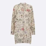 Dior Women Long Blouse White Cotton Muslin with Multicolor Dior Cabinet de Curiosités Motif
