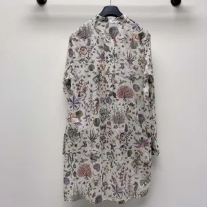 Dior Women Long Blouse White Cotton Muslin with Multicolor Dior Cabinet de Curiosités Motif