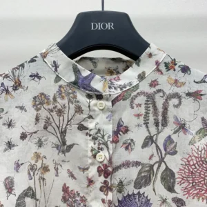 Dior Women Long Blouse White Cotton Muslin with Multicolor Dior Cabinet de Curiosités Motif
