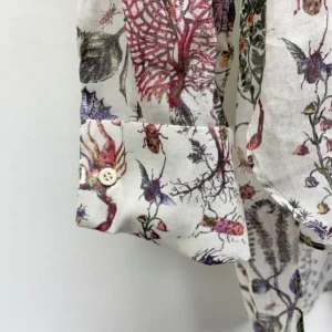 Dior Women Long Blouse White Cotton Muslin with Multicolor Dior Cabinet de Curiosités Motif
