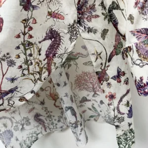 Dior Women Long Blouse White Cotton Muslin with Multicolor Dior Cabinet de Curiosités Motif