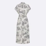 Dior Women Mid-Length Shirtdress White Cotton and Silk Poplin with Blue Toile de Jouy Scotland Motif