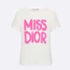 Dior Women Miss Dior T-Shirt White Cotton Jersey with Bright Pink Miss Dior Graffiti Motif