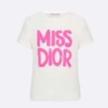 Dior Women Miss Dior T-Shirt White Cotton Jersey with Bright Pink Miss Dior Graffiti Motif