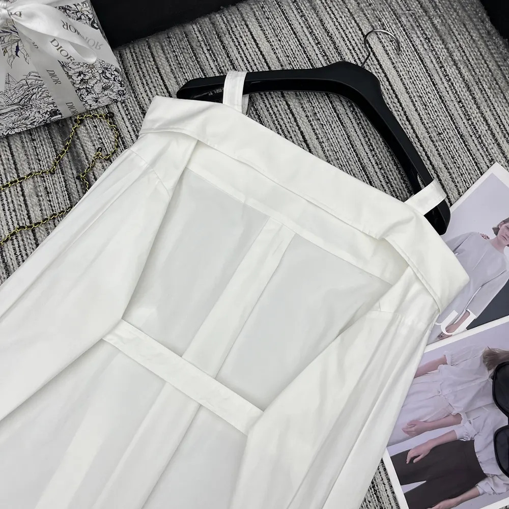 Dior Women Shirtdress White Lightweight Cotton and Silk Poplin 6 Dior Women Shirtdress White Lightweight Cotton and Silk Poplin