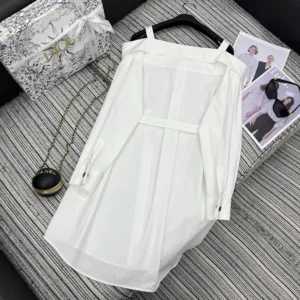 Dior Women Shirtdress White Lightweight Cotton and Silk Poplin