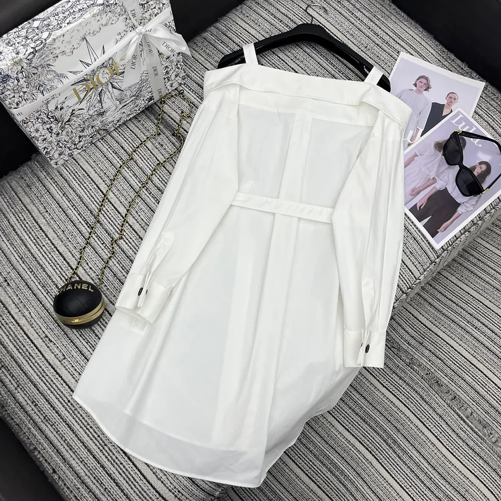 Dior Women Shirtdress White Lightweight Cotton and Silk Poplin 3 Dior Women Shirtdress White Lightweight Cotton and Silk Poplin
