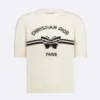 Short-Sleeved Sweater White Cashmere Knit with Black Christian Dior Papillon Motif