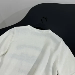 Short-Sleeved Sweater White Cashmere Knit with Black Christian Dior Papillon Motif