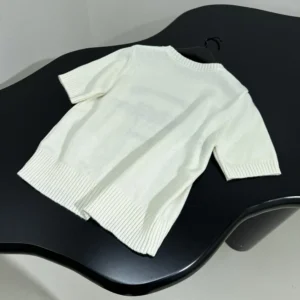 Short-Sleeved Sweater White Cashmere Knit with Black Christian Dior Papillon Motif