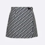 Dior Women Skort Blue Jacquard Technical Taffeta with Dior Oblique Motif