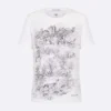 Dior Men T-Shirt White Cotton and Linen Jersey with Black Toile de Jouy Scotland Motif
