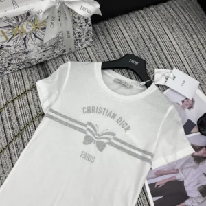 Dior Men T-Shirt White Cotton and Linen Jersey with Gray Christian Dior Papillon Motif