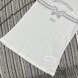 Dior Men T-Shirt White Cotton and Linen Jersey with Gray Christian Dior Papillon Motif