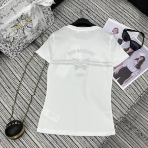 Dior Men T-Shirt White Cotton and Linen Jersey with Gray Christian Dior Papillon Motif