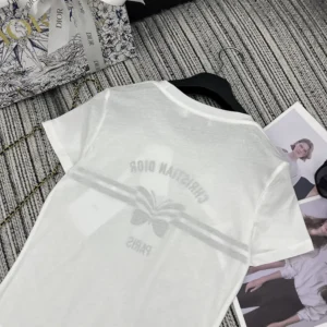 Dior Men T-Shirt White Cotton and Linen Jersey with Gray Christian Dior Papillon Motif