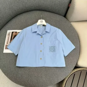 Loewe Women Blue Cotton Blend Cropped Shirt