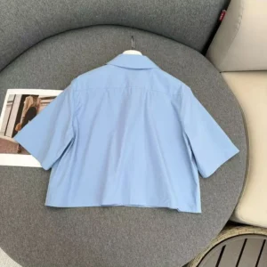 Loewe Women Blue Cotton Blend Cropped Shirt