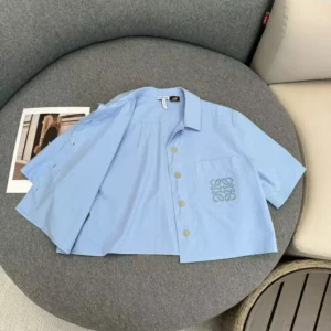 Loewe Women Blue Cotton Blend Cropped Shirt