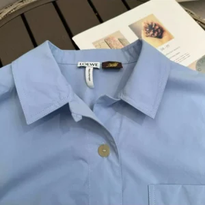 Loewe Women Blue Cotton Blend Cropped Shirt