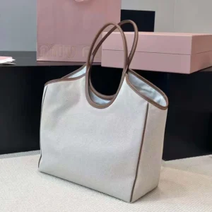 Miu Miu Women IVY Canvas and Leather Tote Bag 5BG286ACRN