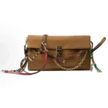 Prada Women Soft Sound Large Leather Shoulder Bag with Charms-Brown