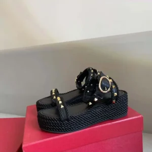 Valentino Women Rockstud Flatform Sandal in Calfskin 45MM-Black