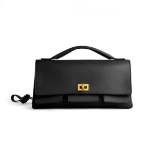 Balenciaga Women Bel Air Clutch On Strap Small in Black Smooth Calfskin