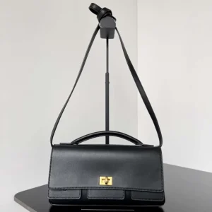 Balenciaga Women Bel Air Clutch On Strap Small in Black Smooth Calfskin