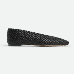 Bottega Veneta Women Sofia Ballerina in Padded Intreccio Leather-Black