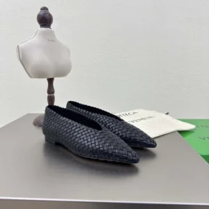Bottega Veneta Women Sofia Ballerina in Padded Intreccio Leather-Black