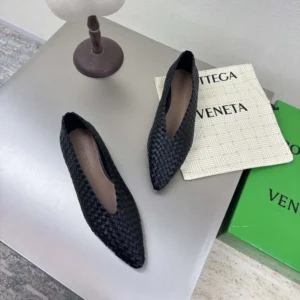 Bottega Veneta Women Sofia Ballerina in Padded Intreccio Leather-Black