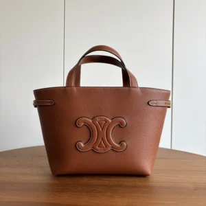 Celine Unisex Mini Cabas Anais Cuir Triomphe in Grained Calfskin-Brown 118613ENY