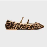 Celine Women Les Ballerines Celine Double Strap Ballerina in leopard Printed Hairy Calfskin