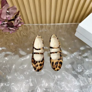 Celine Women Les Ballerines Celine Double Strap Ballerina in leopard Printed Hairy Calfskin