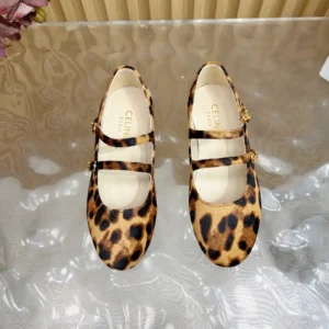 Celine Women Les Ballerines Celine Double Strap Ballerina in leopard Printed Hairy Calfskin