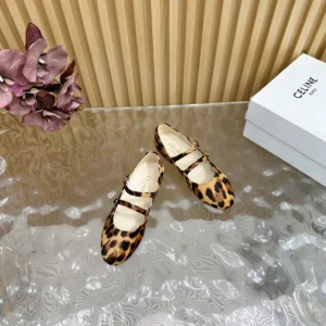 Celine Women Les Ballerines Celine Double Strap Ballerina in leopard Printed Hairy Calfskin