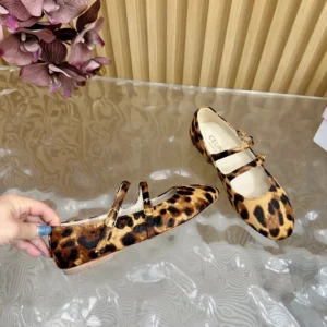 Celine Women Les Ballerines Celine Double Strap Ballerina in leopard Printed Hairy Calfskin