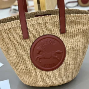 Chloe Women Large Horse Medal basket bag in Natural Fibers-Brown
