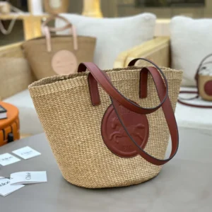 Chloe Women Large Horse Medal basket bag in Natural Fibers-Brown
