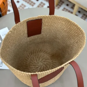 Chloe Women Large Horse Medal basket bag in Natural Fibers-Brown