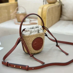 Chloe Women Mini Horse Medal Basket Bag in Natural Fibers-Brown