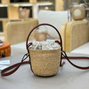Chloe Women Mini Horse Medal Basket Bag in Natural Fibers-Brown
