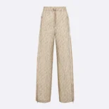 Dior Men Flared Pants Beige Technical Jacquard Taffeta with Dior Oblique Motif
