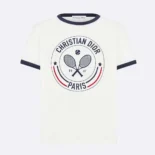 Dior Men Vibe T-Shirt White Cotton and Linen Jersey with Three-Tone Signature