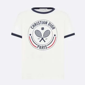 Dior Men Vibe T-Shirt White Cotton and Linen Jersey with Three-Tone Signature