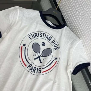 Dior Men Vibe T-Shirt White Cotton and Linen Jersey with Three-Tone Signature