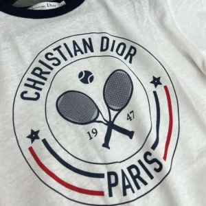 Dior Men Vibe T-Shirt White Cotton and Linen Jersey with Three-Tone Signature
